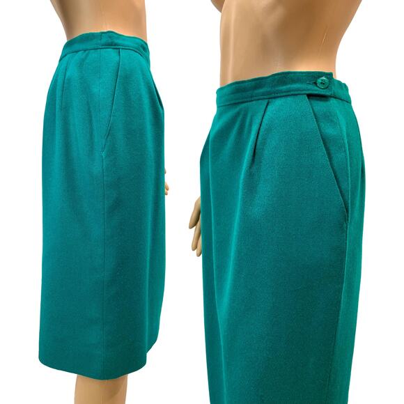 70s Pendleton Teal Blue Wool Pencil Skirt | 8P W 27" - Picture 7 of 9
